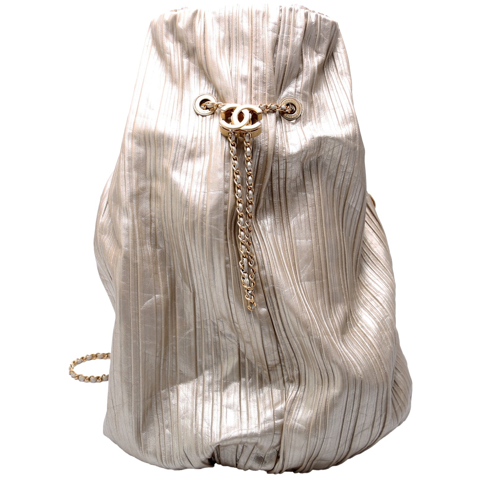 Chanel Coco Pleats Drawstring Iridescent Bag 25M Gold