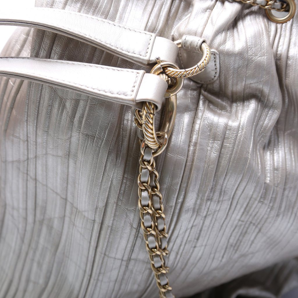 Chanel Coco Pleats Drawstring Iridescent Bag 25M Gold