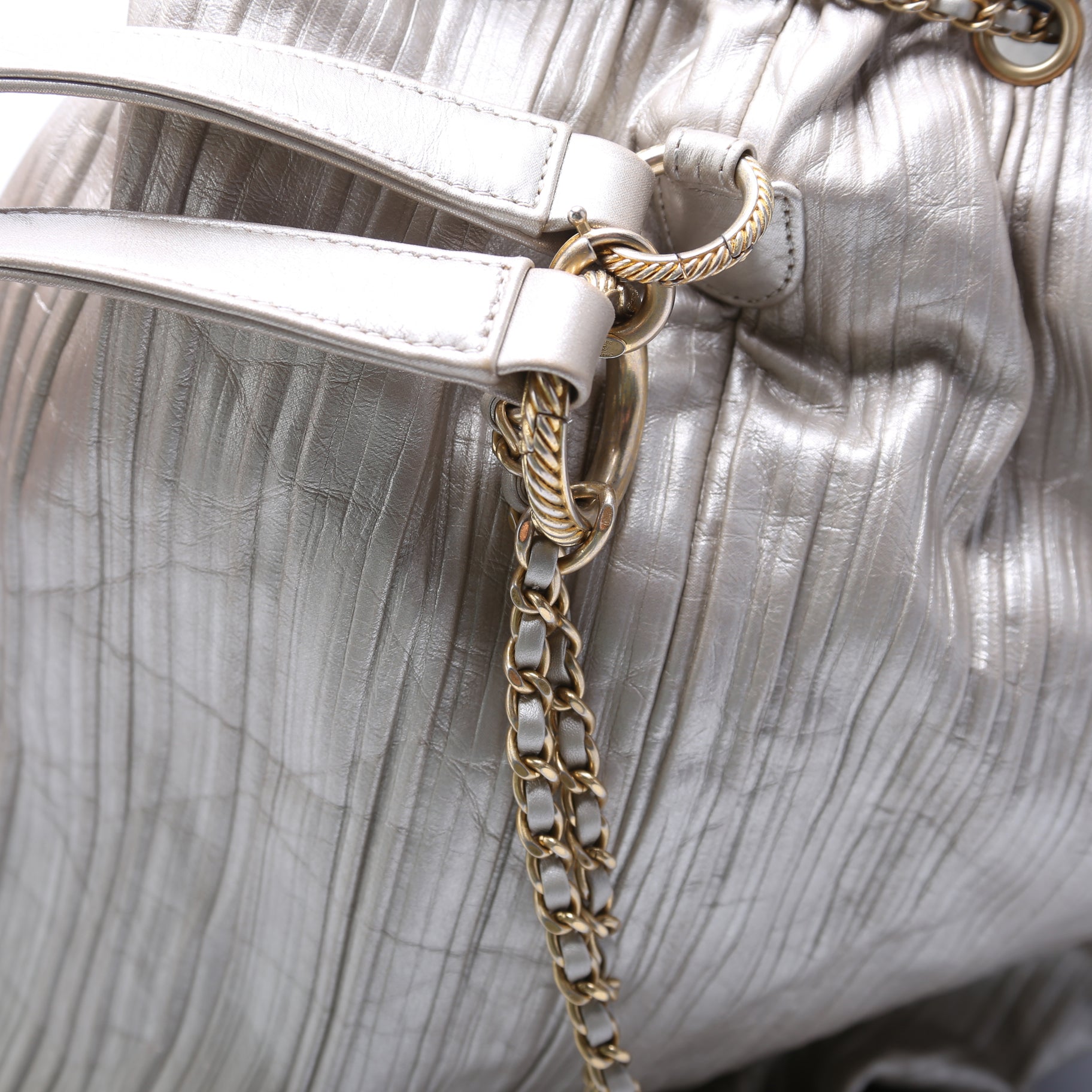 Chanel Coco Pleats Drawstring Iridescent Bag 25M Gold