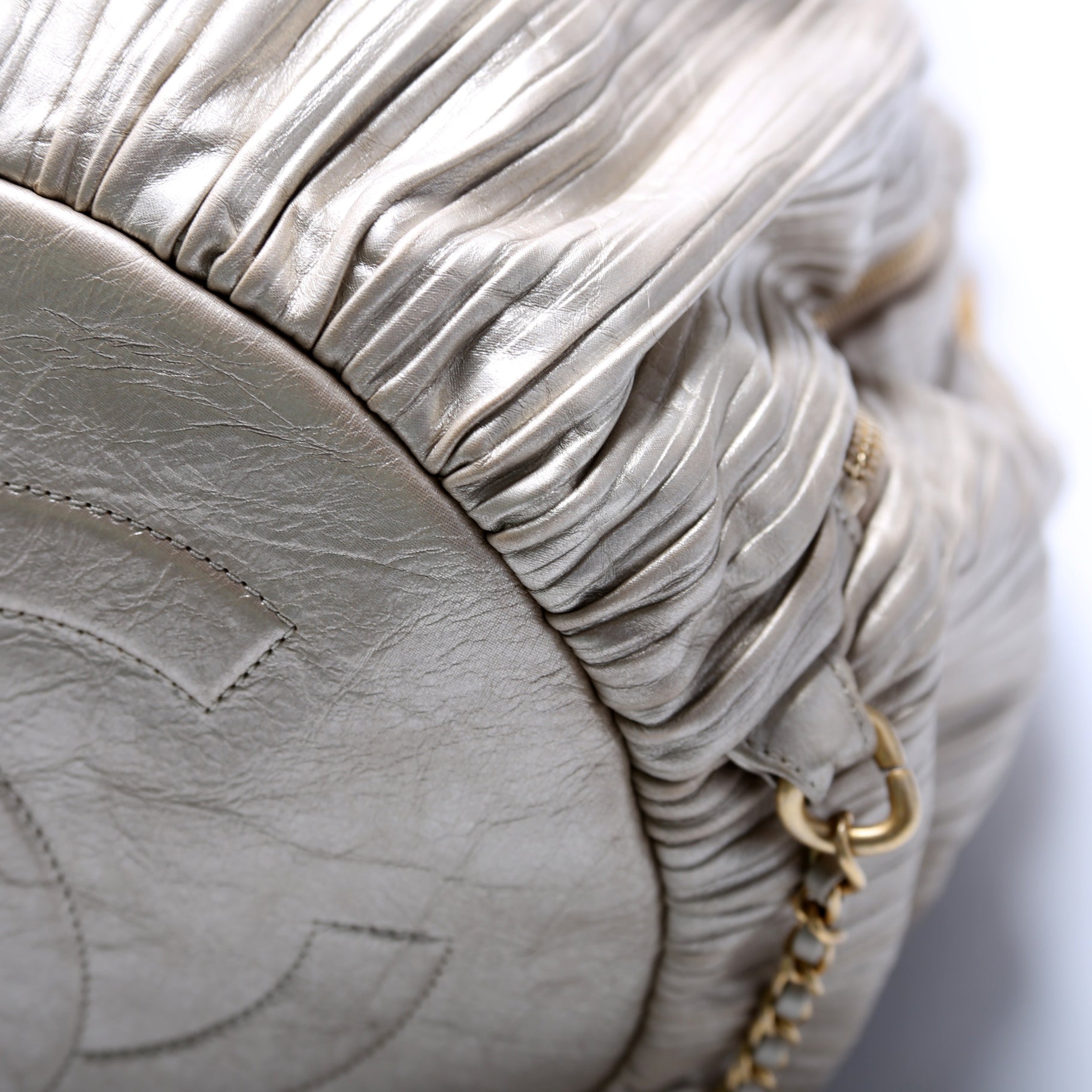 Chanel Coco Pleats Drawstring Iridescent Bag 25M Gold