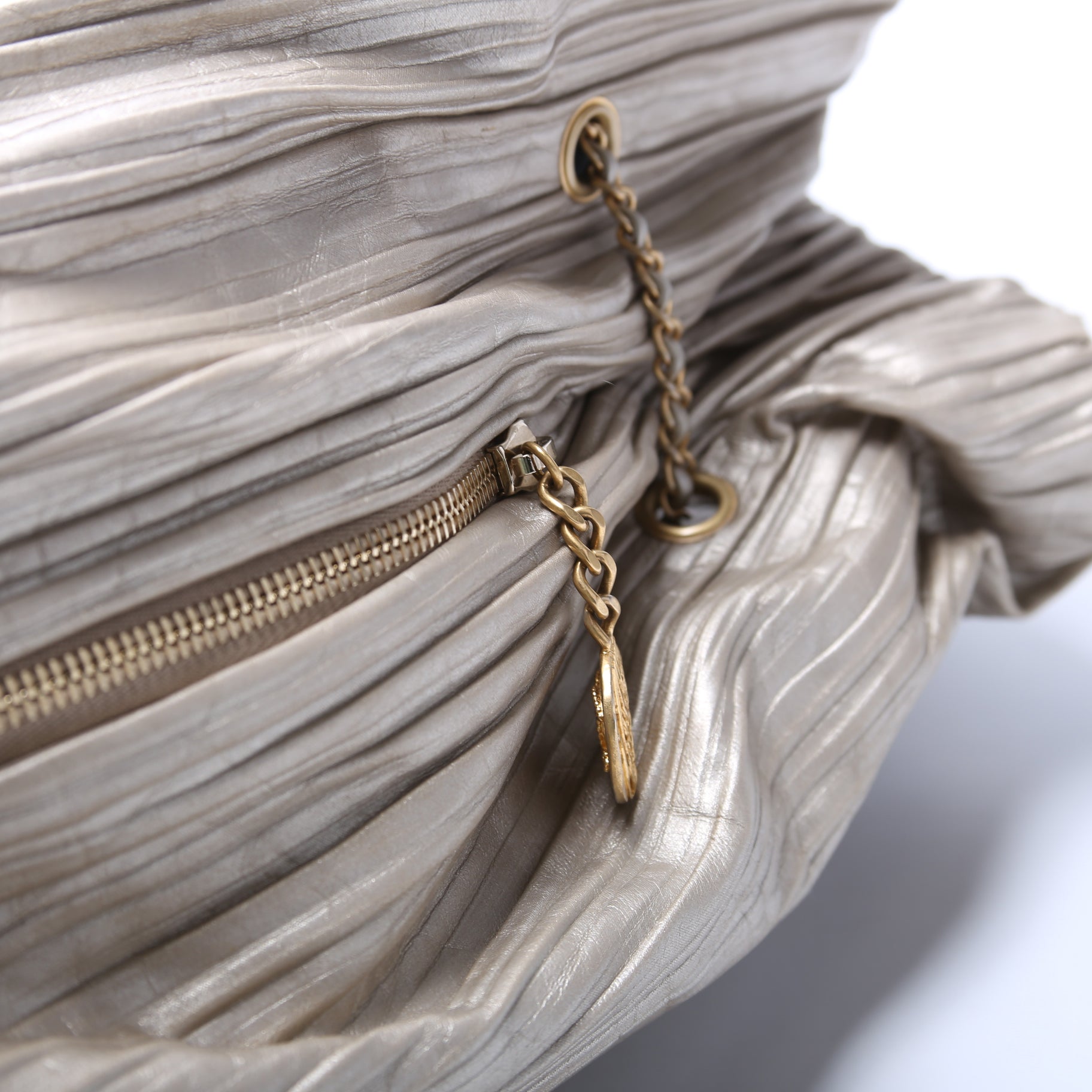Chanel Coco Pleats Drawstring Iridescent Bag 25M Gold