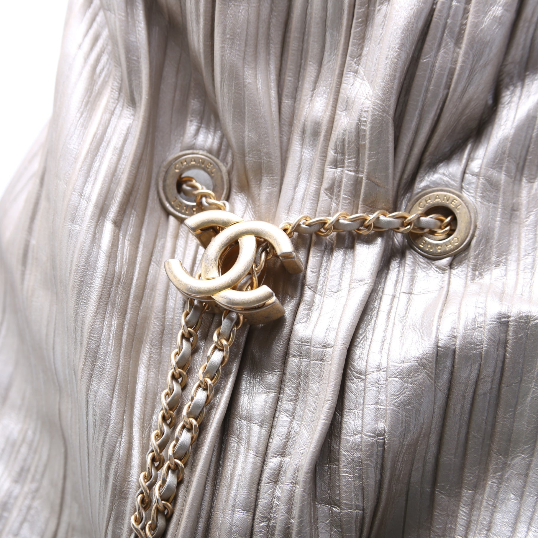 Chanel Coco Pleats Drawstring Iridescent Bag 25M Gold