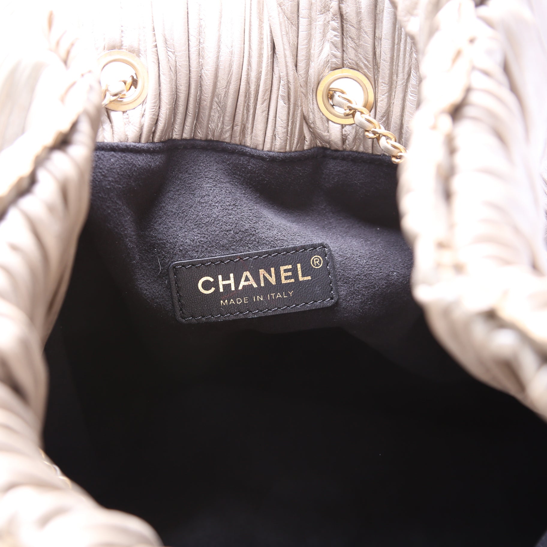 Chanel Coco Pleats Drawstring Iridescent Bag 25M Gold