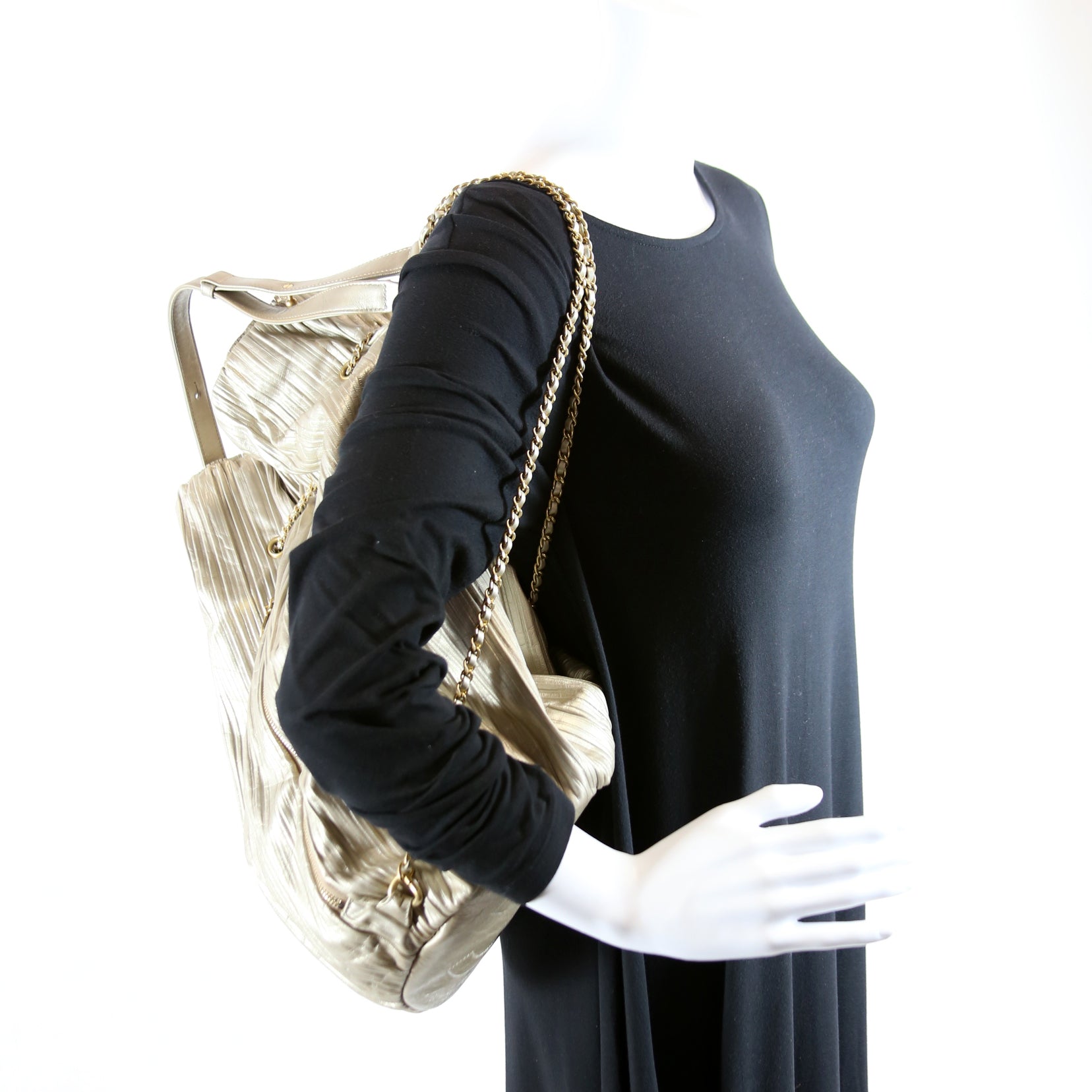 Chanel Coco Pleats Drawstring Iridescent Bag 25M Gold