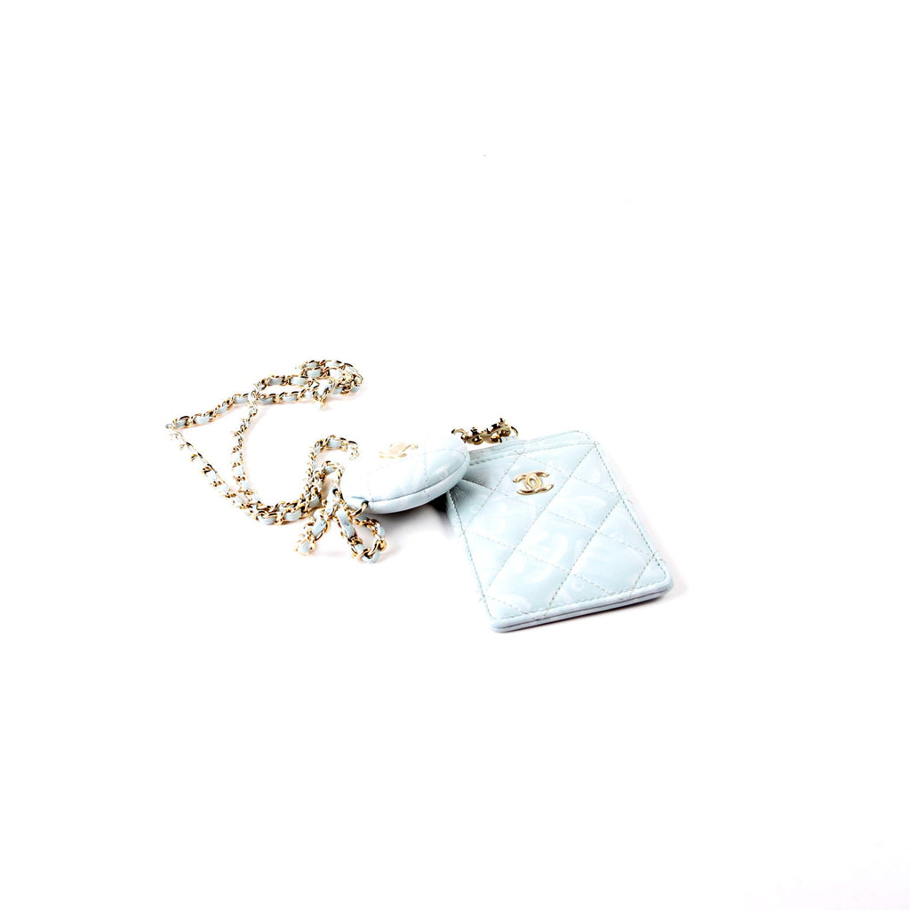 Chanel ID Holder Retractable Lanyard Quilted Lambskin RFID Blue