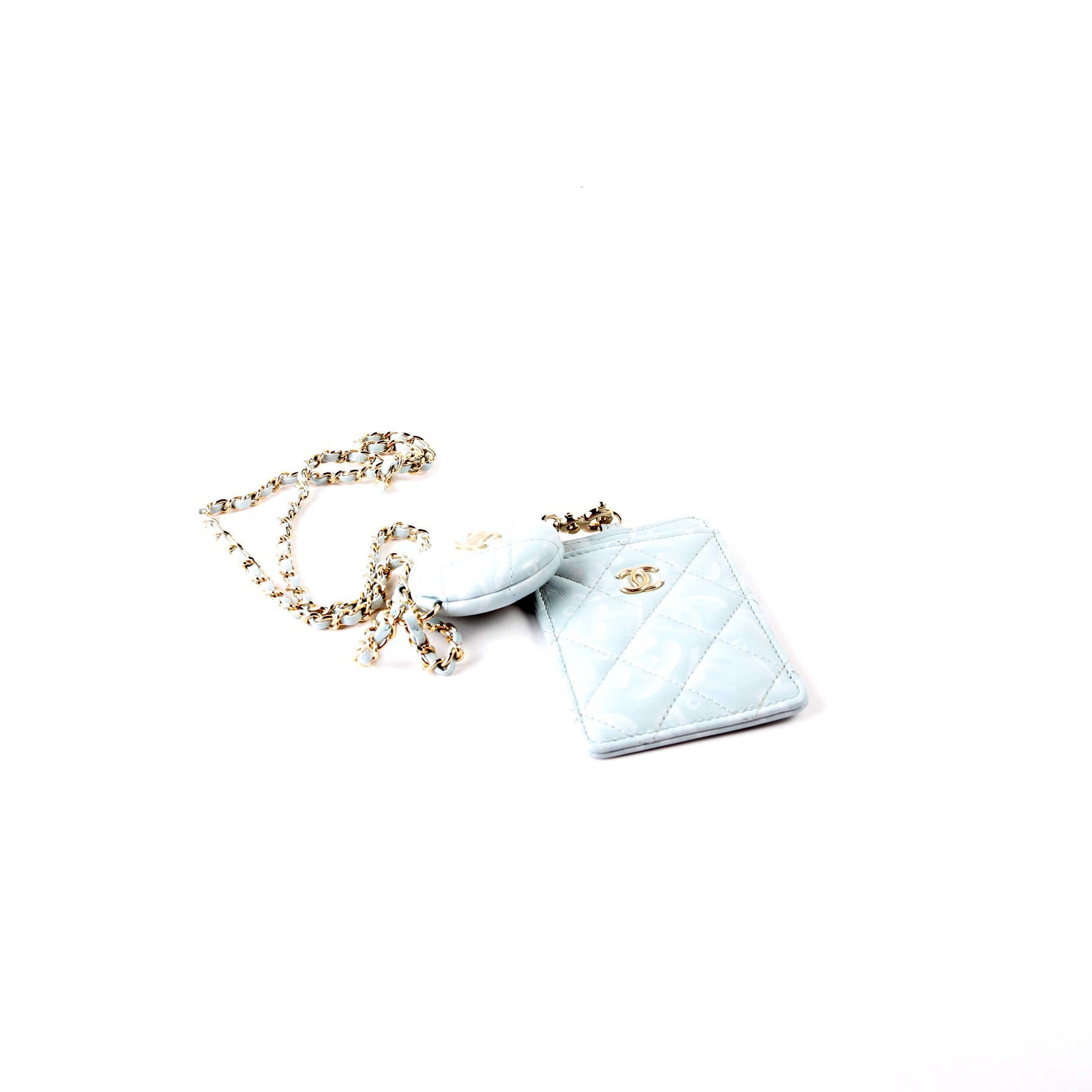 Chanel ID Holder Retractable Lanyard Quilted Lambskin RFID Blue