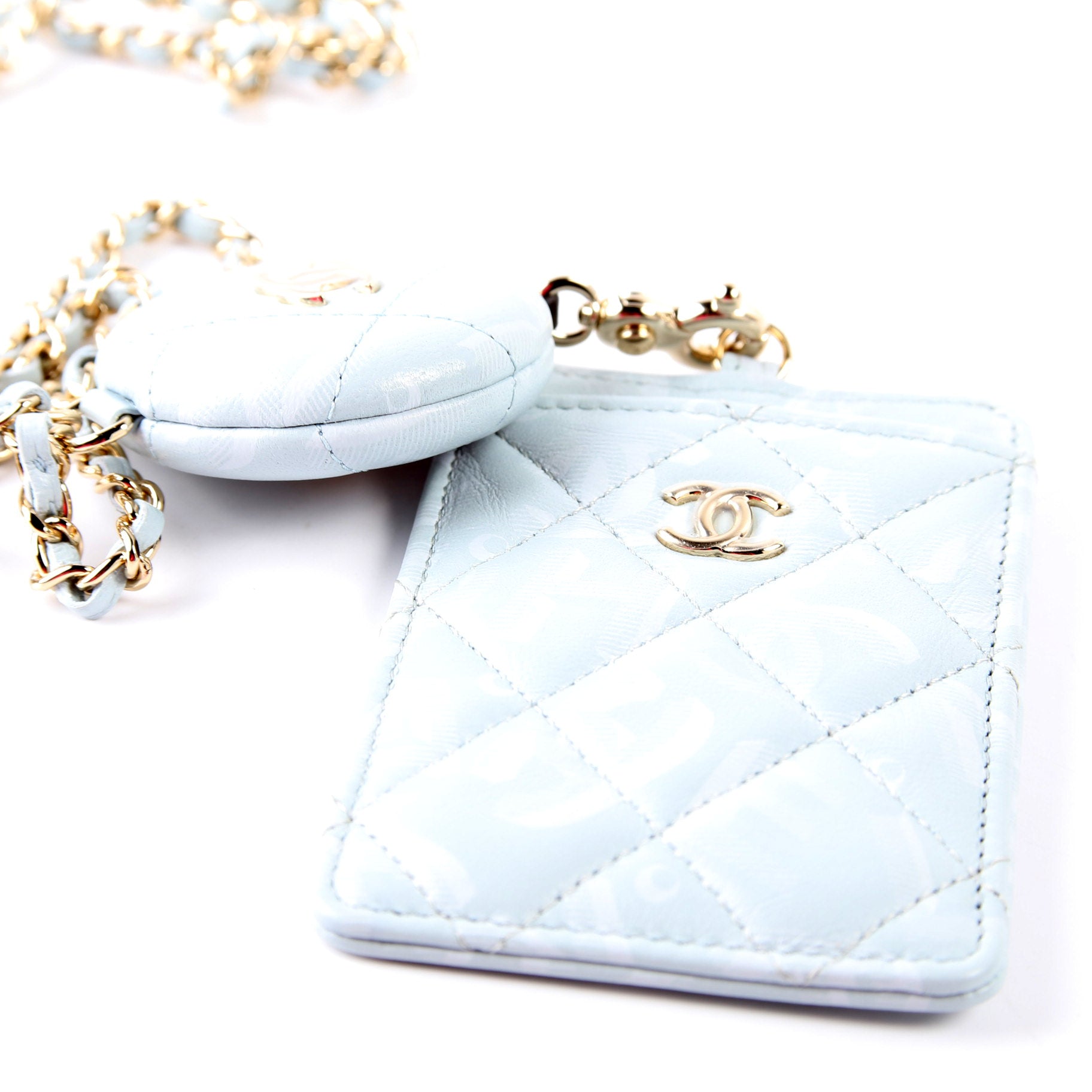 Chanel ID Holder Retractable Lanyard Quilted Lambskin RFID Blue