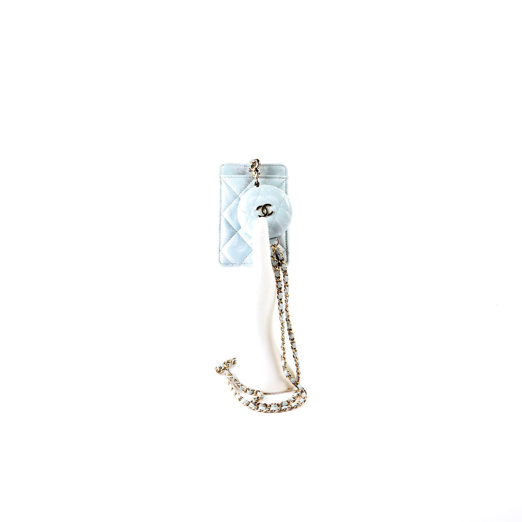 Chanel ID Holder Retractable Lanyard Quilted Lambskin RFID Blue