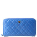 Chanel CC Zip Around Organizer Wallet Quilted Lambskin Blue