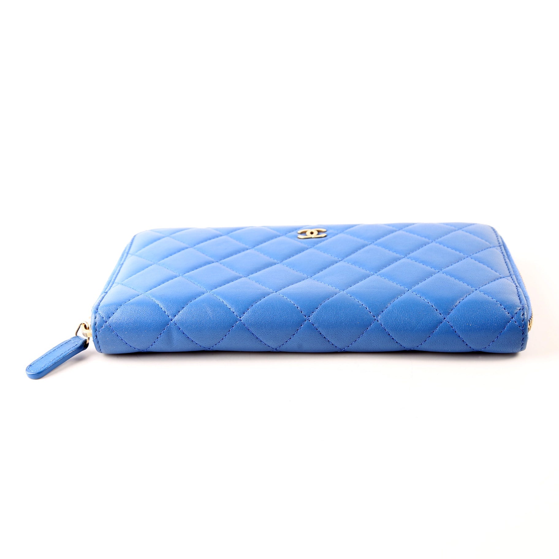 Chanel CC Zip Around Organizer Wallet Quilted Lambskin Blue