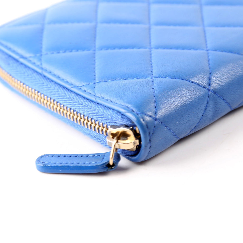 Chanel CC Zip Around Organizer Wallet Quilted Lambskin Blue