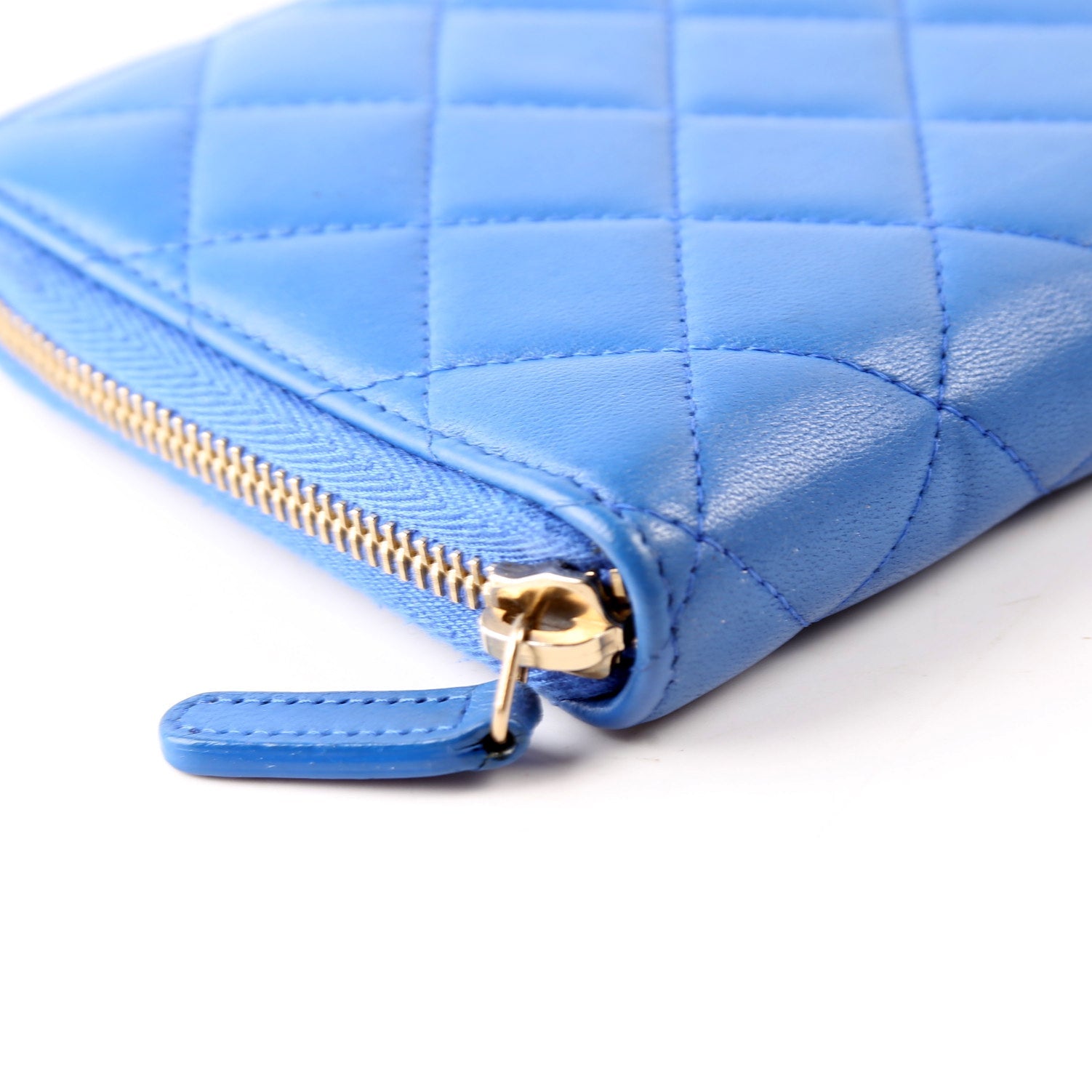 Chanel CC Zip Around Organizer Wallet Quilted Lambskin Blue