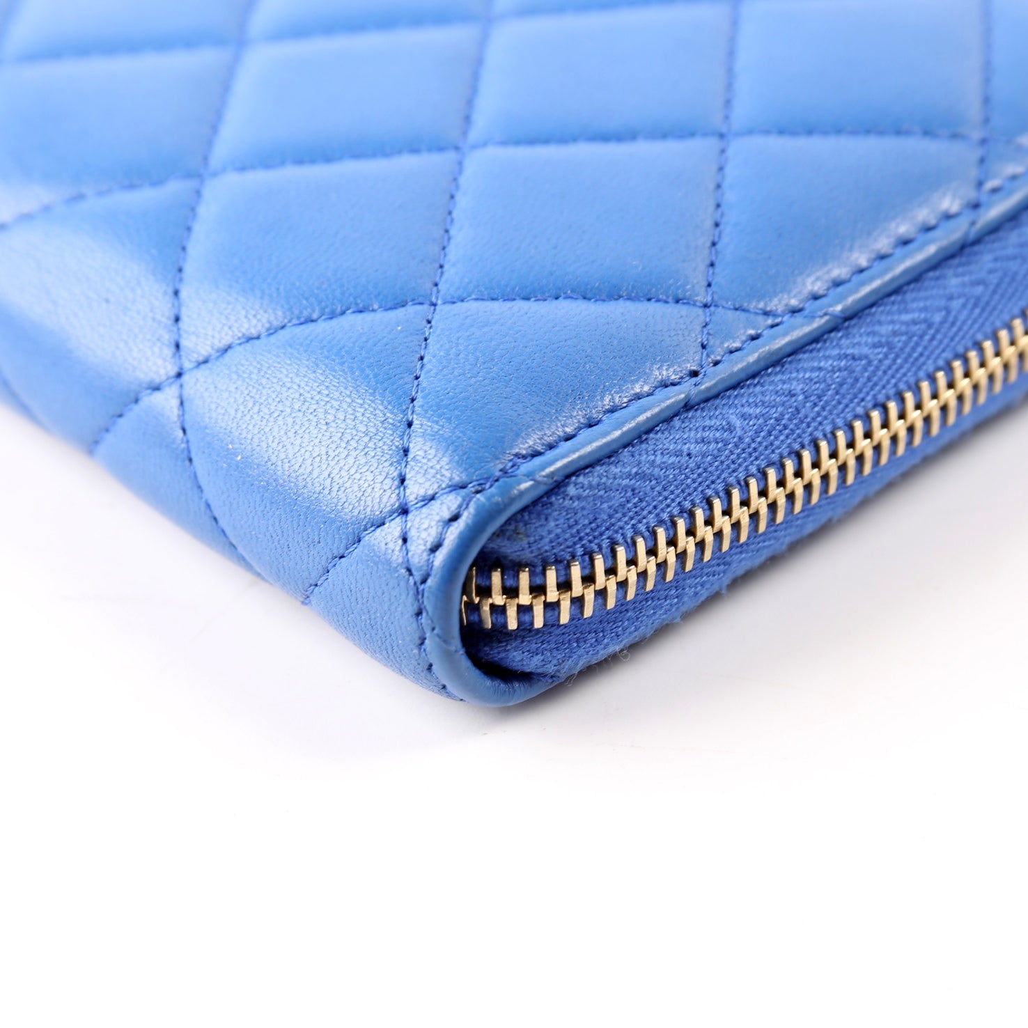 Chanel CC Zip Around Organizer Wallet Quilted Lambskin Blue