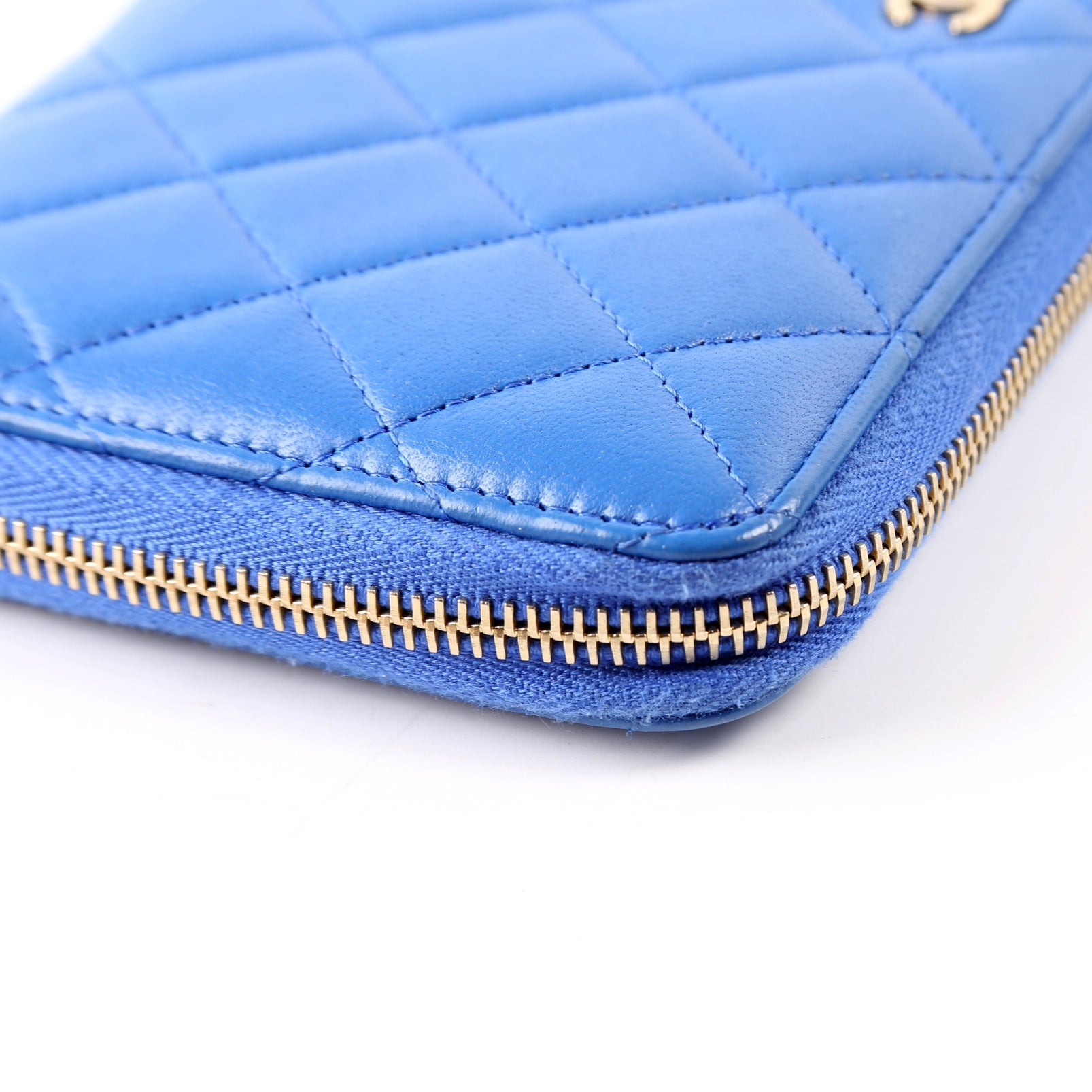 Chanel CC Zip Around Organizer Wallet Quilted Lambskin Blue