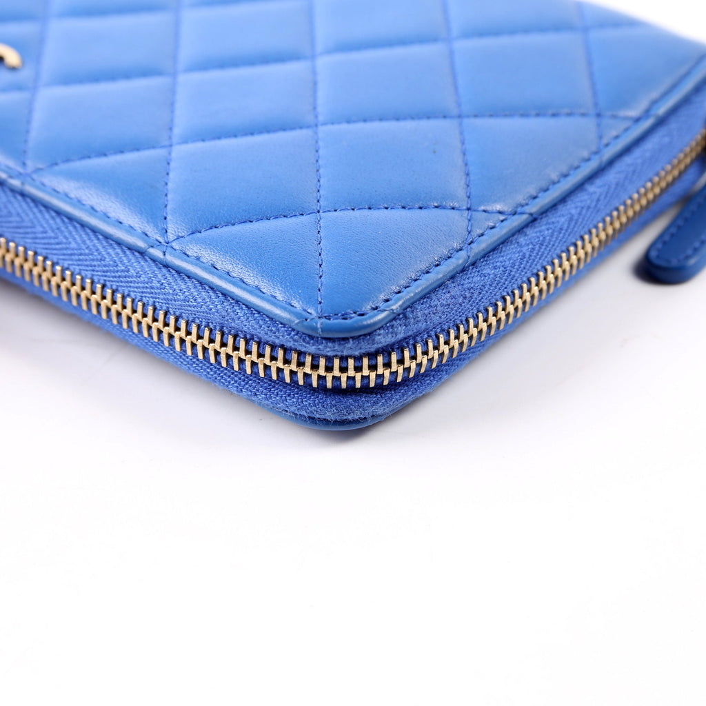Chanel CC Zip Around Organizer Wallet Quilted Lambskin Blue