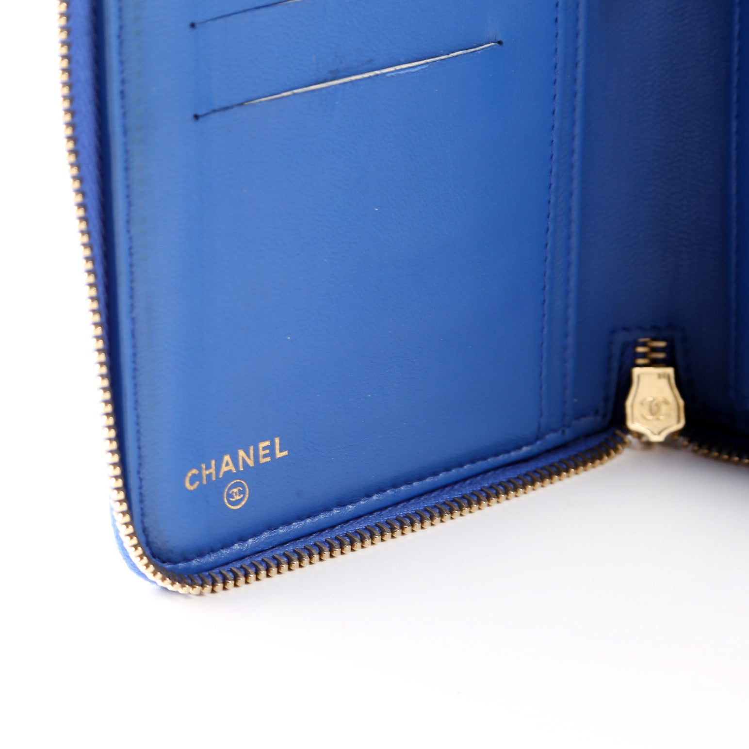 Chanel CC Zip Around Organizer Wallet Quilted Lambskin Blue