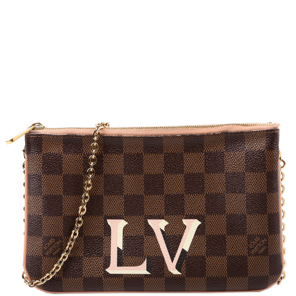 Louis Vuitton Double Zip Pochette Damier Ebene Pink