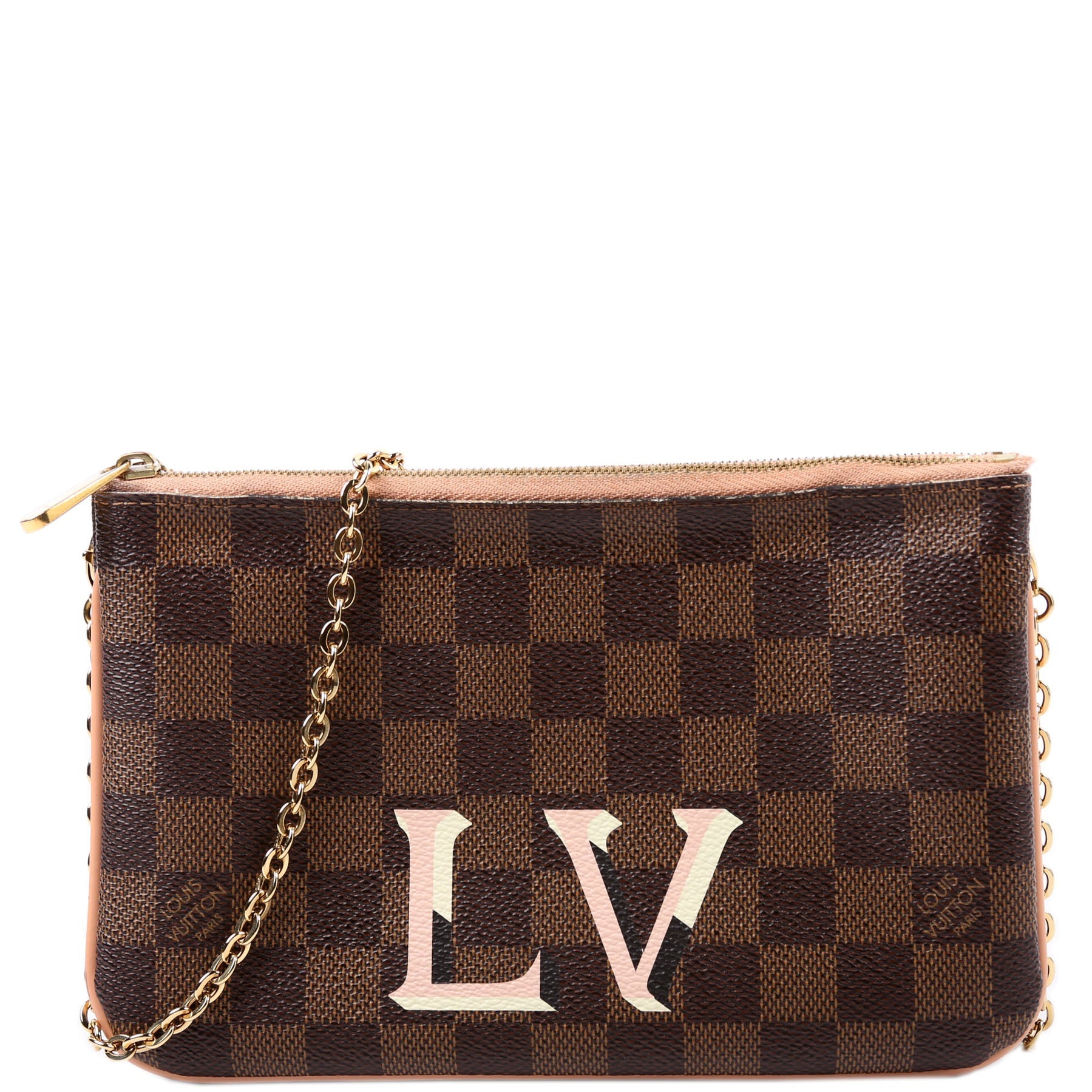 Louis Vuitton Double Zip Pochette Damier Ebene Pink