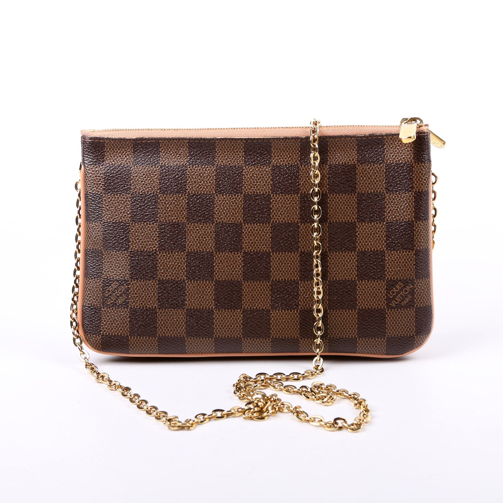 Louis Vuitton Double Zip Pochette Damier Ebene Pink