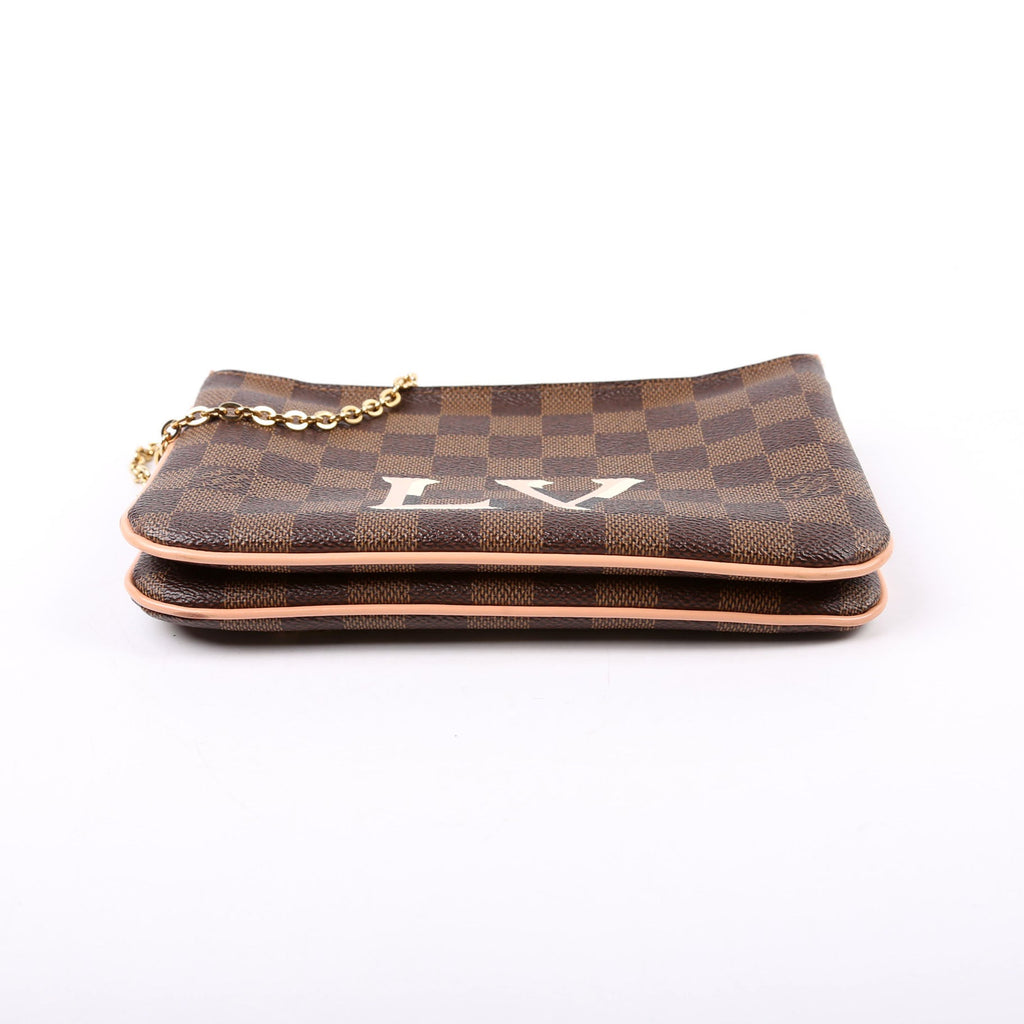 Louis Vuitton Double Zip Pochette Damier Ebene Pink