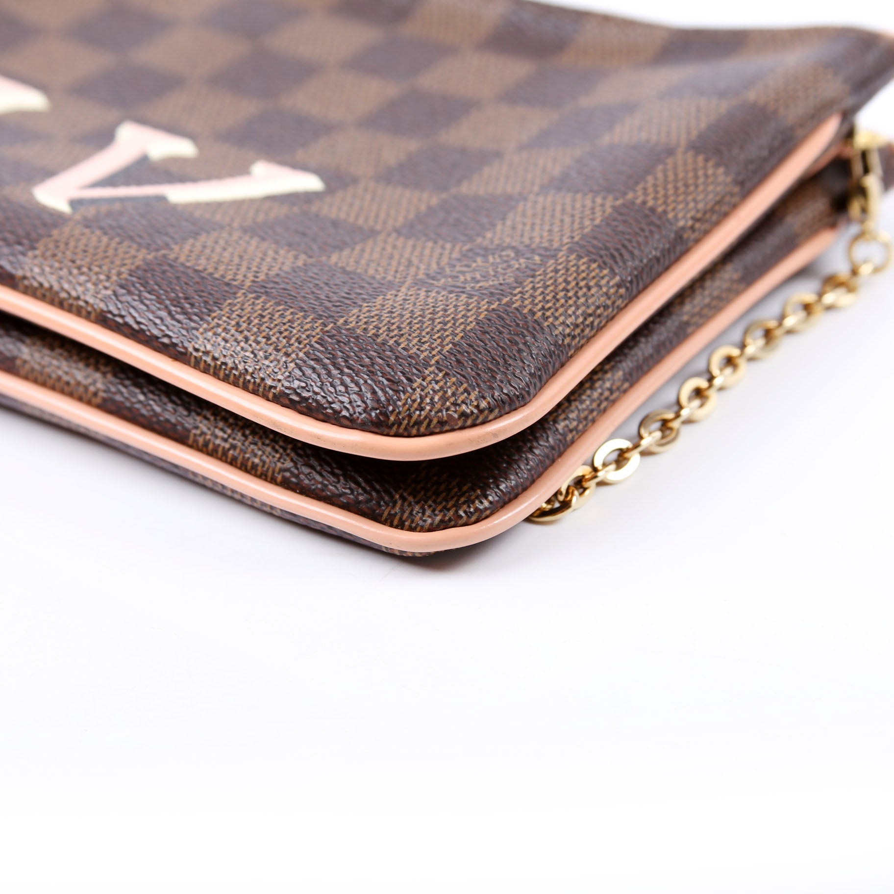 Louis Vuitton Double Zip Pochette Damier Ebene Pink