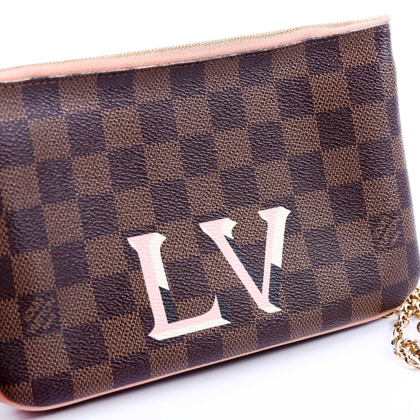 Louis Vuitton Double Zip Pochette Damier Ebene Pink