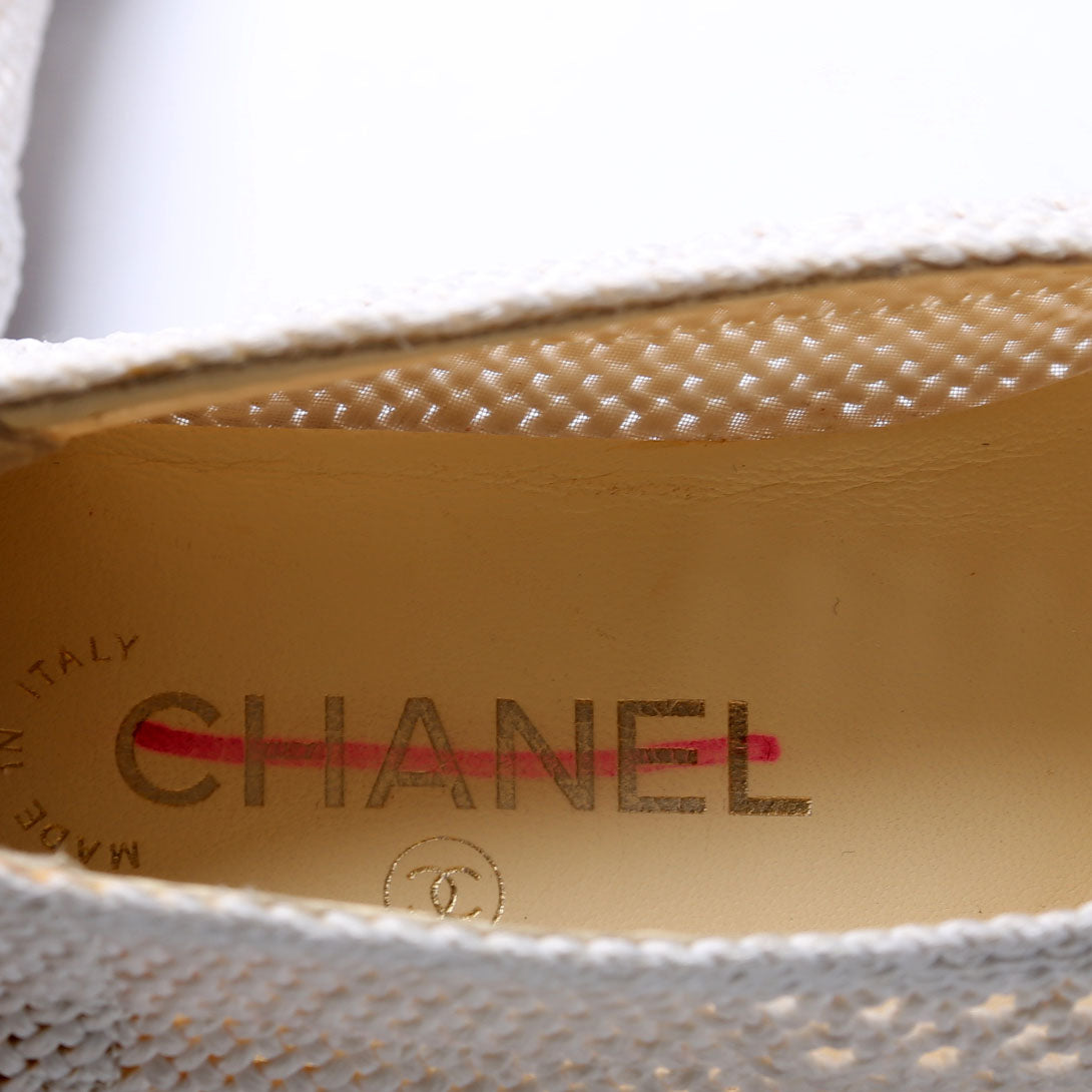 Chanel Crochet Cap Toe Ballet Flats Size 36.5 White/Black