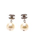 Chanel Crystal CC Pearl Drop Earrings