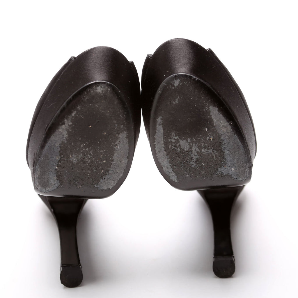 Saint Laurent Satin Platform Open-Toe Pumps Size 40.5 Black