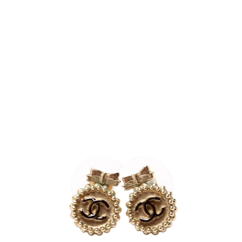 Chanel CC Bow Round Stud Earrings Gold/Black