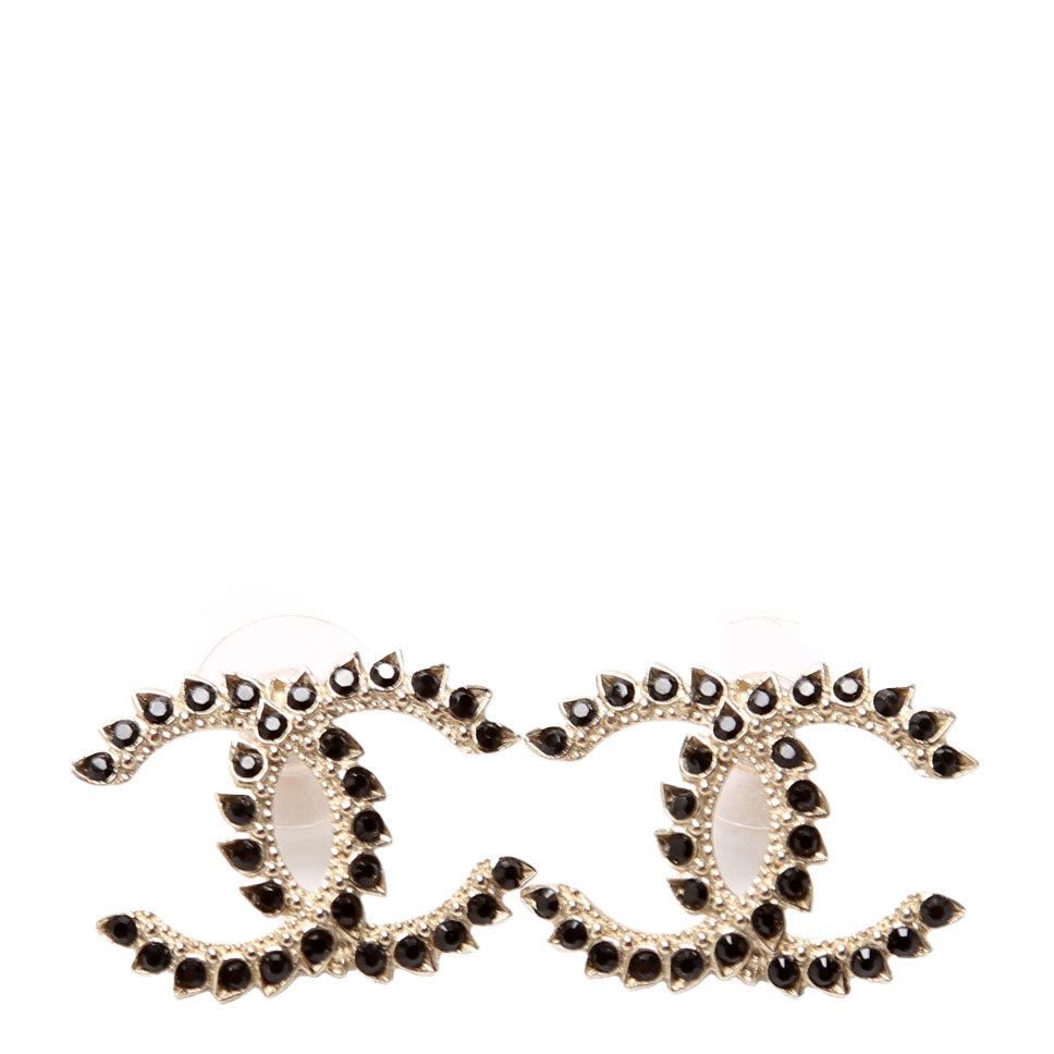 Chanel Crystal CC Stud Earrings Gold/Black