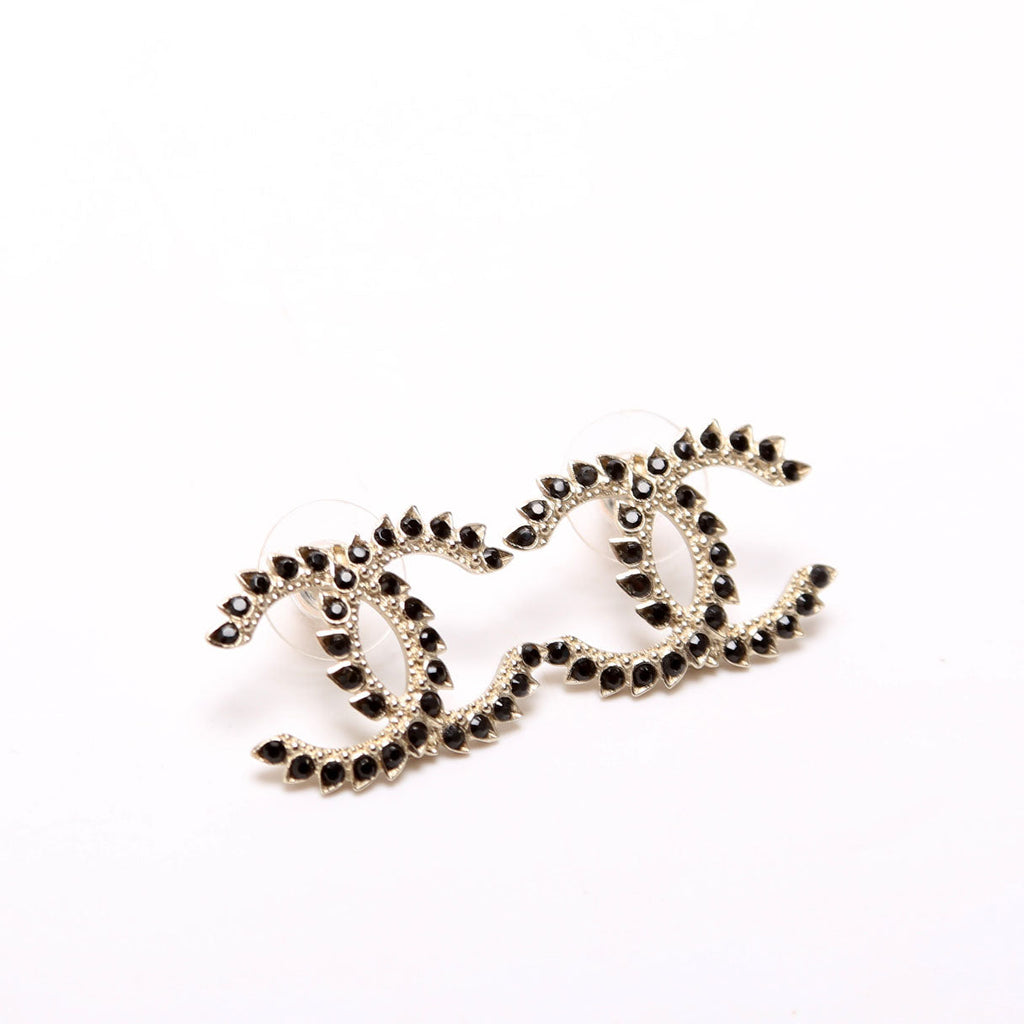 Chanel Crystal CC Stud Earrings Gold/Black