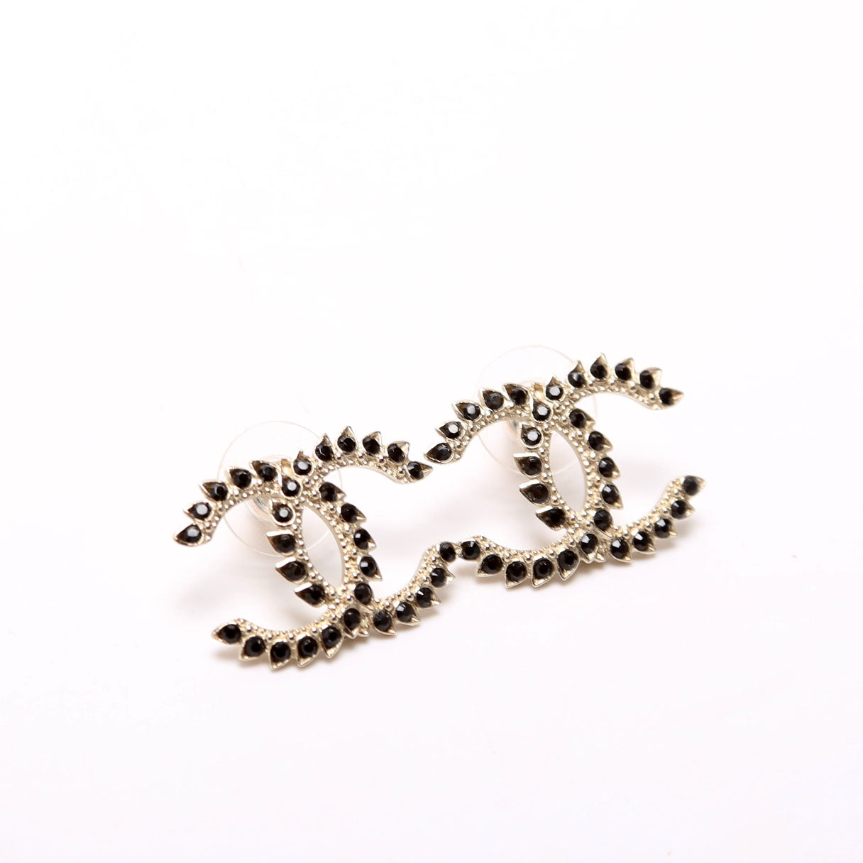 Chanel Crystal CC Stud Earrings Gold/Black