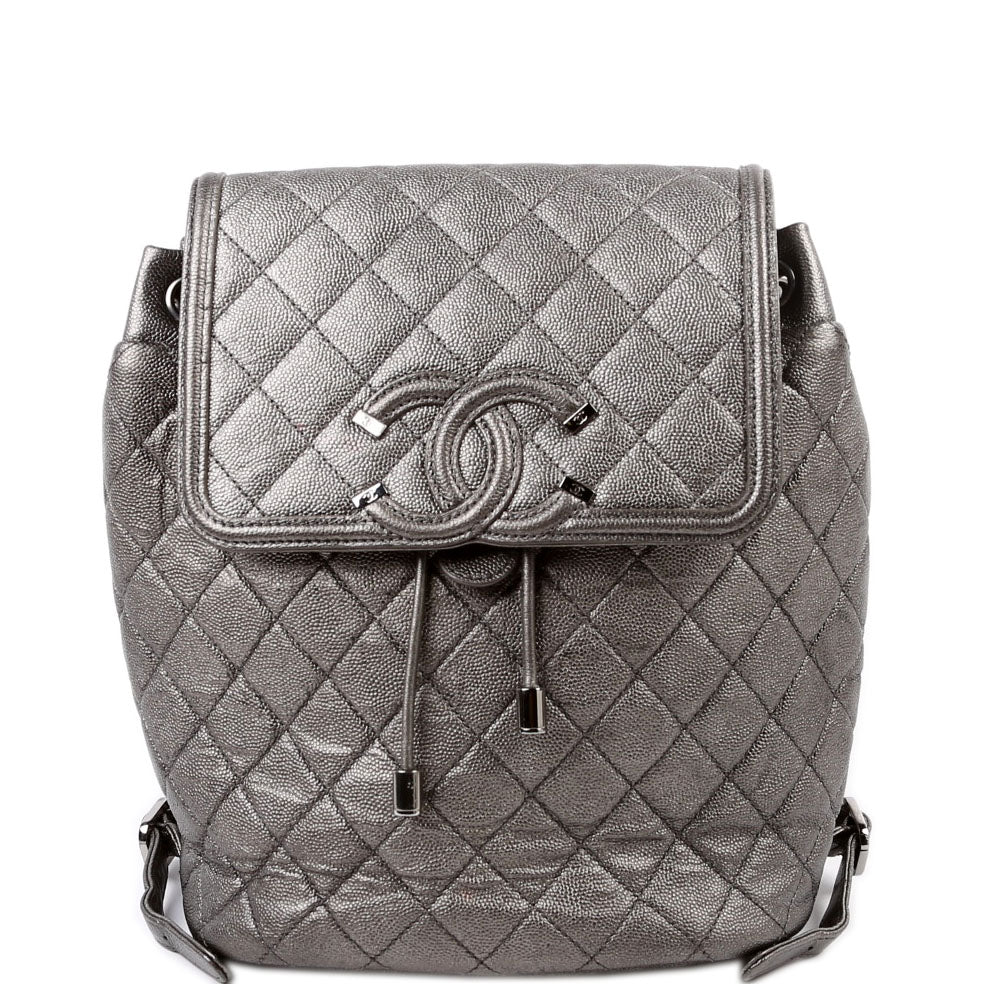 Chanel CC Filigree Backpack Metallic Caviar 26M