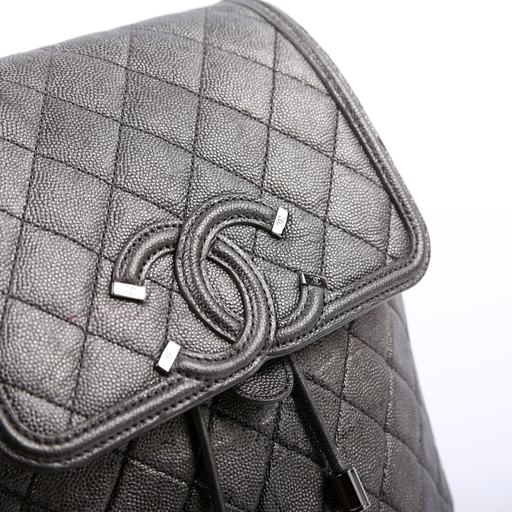 Chanel CC Filigree Backpack Metallic Caviar 26M