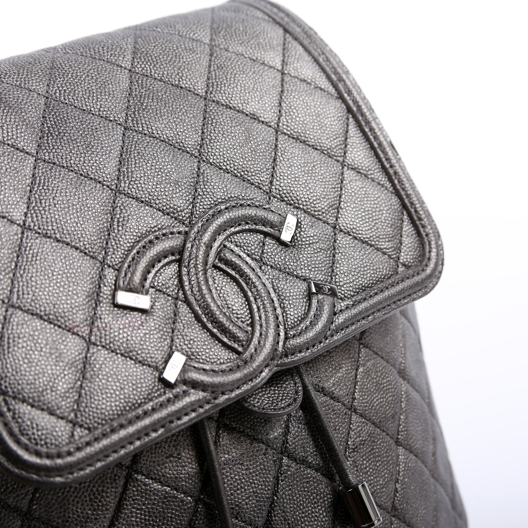 Chanel CC Filigree Backpack Metallic Caviar 26M