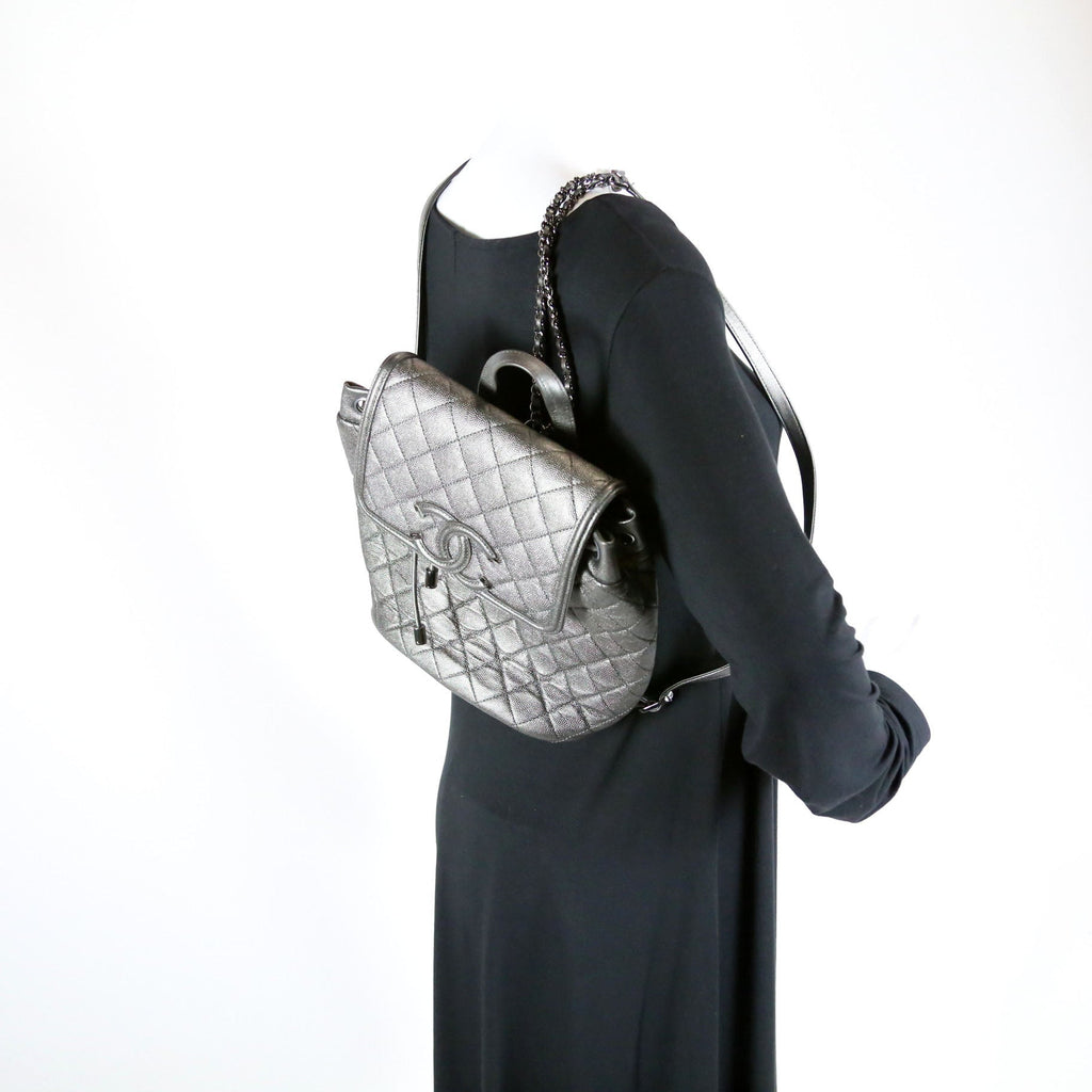 Chanel CC Filigree Backpack Metallic Caviar 26M