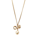 Chanel Crystal Bow CC Pearl Drop Necklace Gold