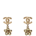 Chanel CC Flower Drop Earrings Gold