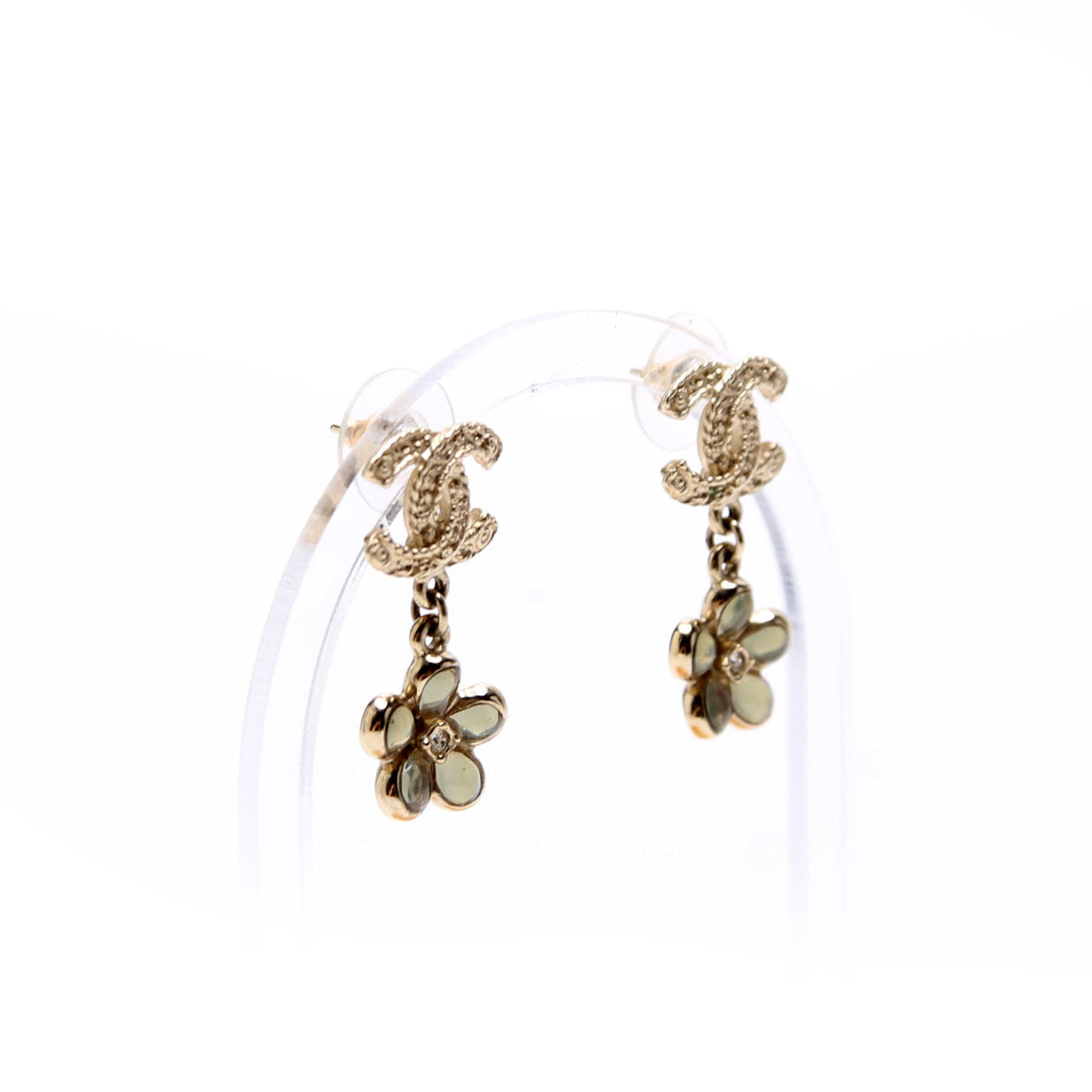 Chanel CC Flower Drop Earrings Gold