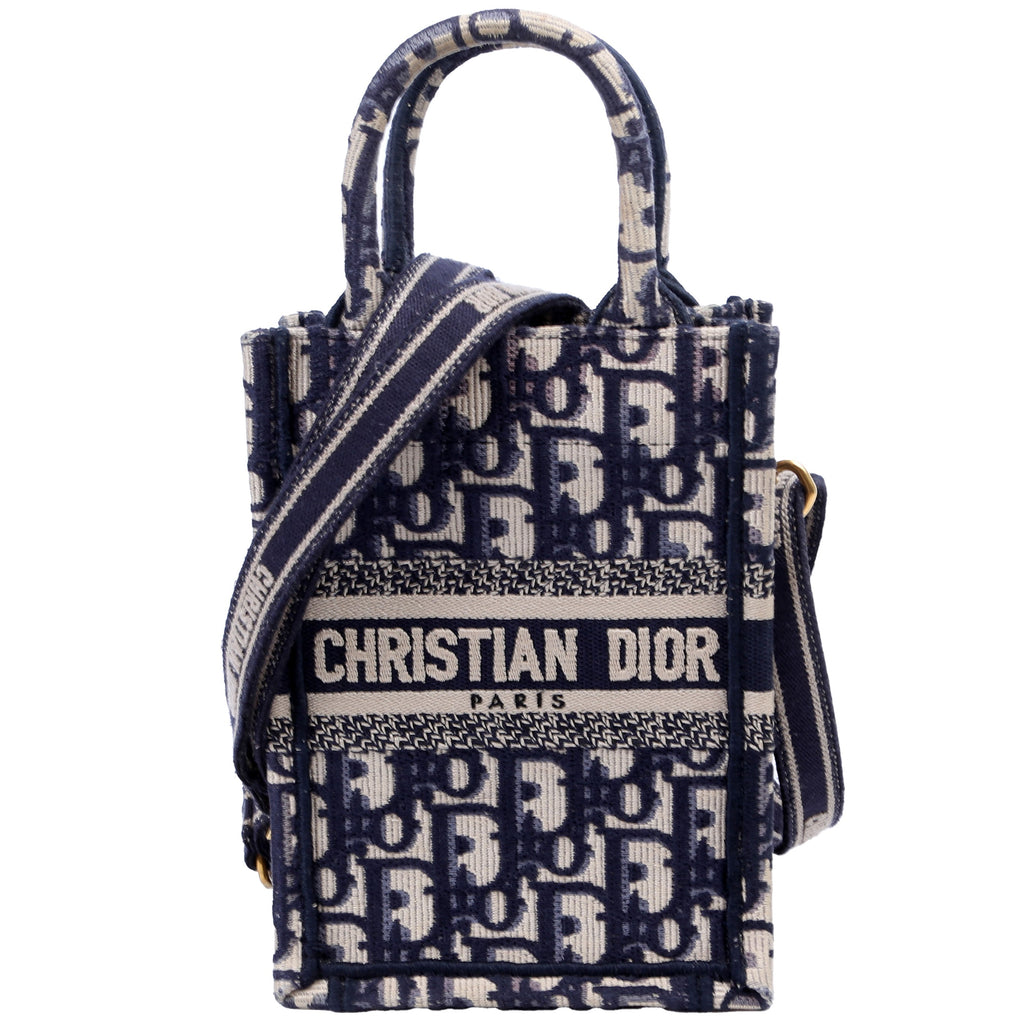 Christian Dior Oblique Mini Book Tote Phone Bag With Strap Navy/Beige
