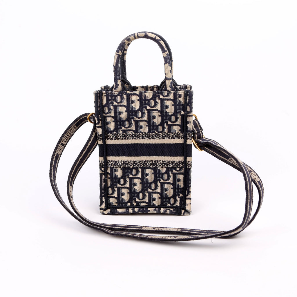 Christian Dior Oblique Mini Book Tote Phone Bag With Strap Navy/Beige