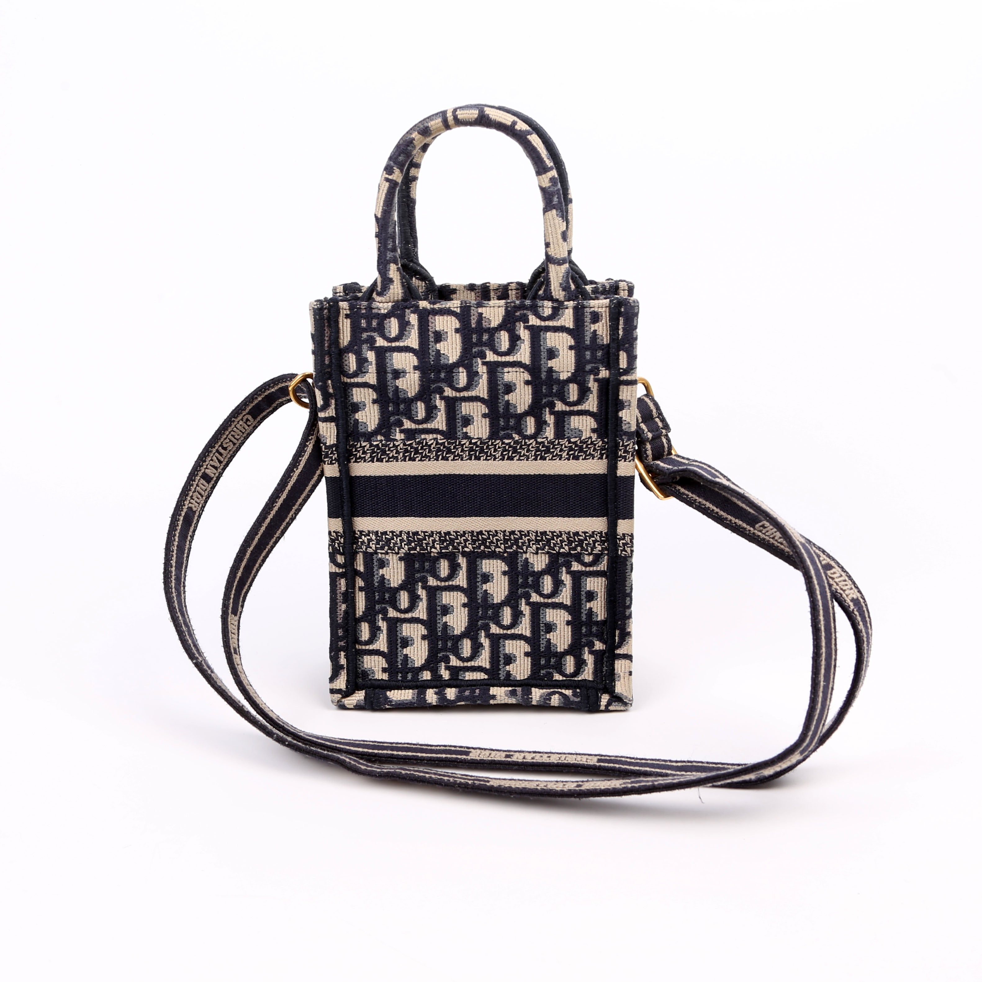 Christian Dior Oblique Mini Book Tote Phone Bag With Strap Navy/Beige