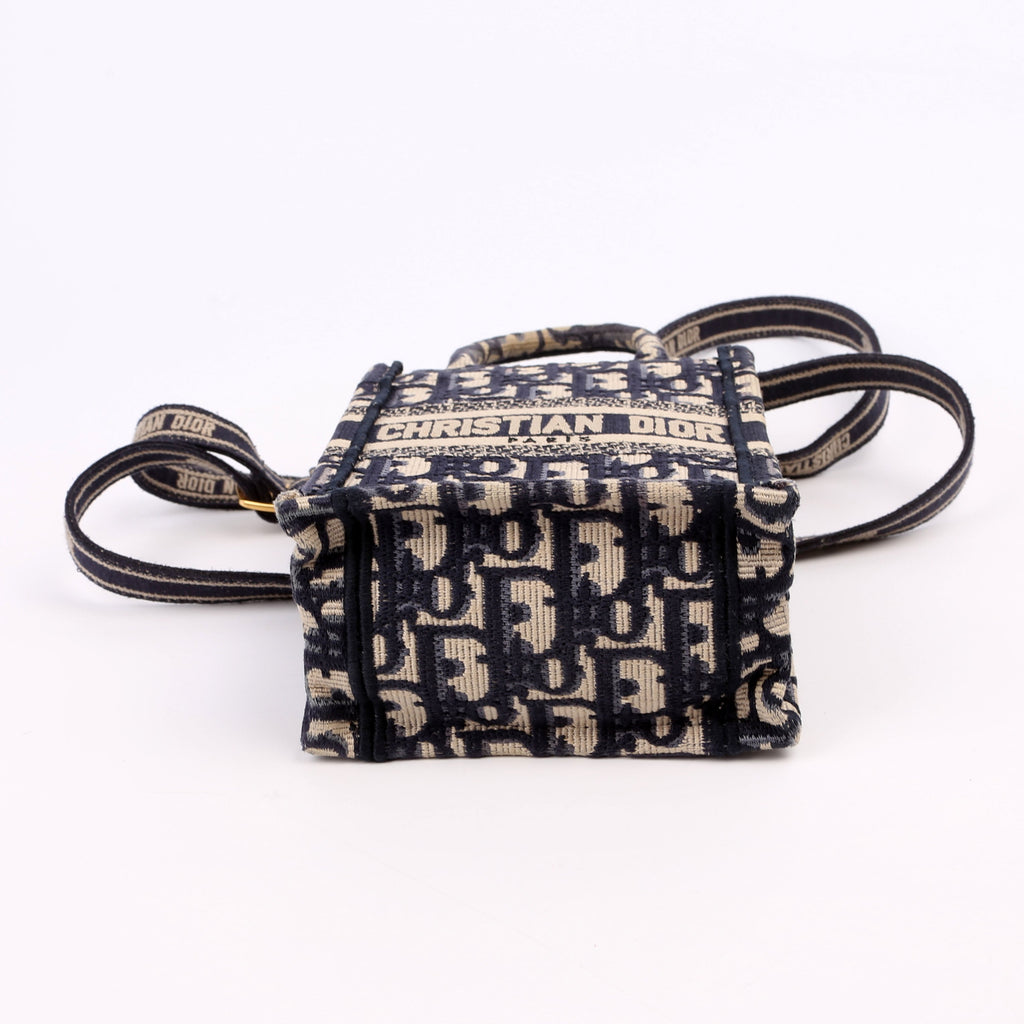 Christian Dior Oblique Mini Book Tote Phone Bag With Strap Navy/Beige