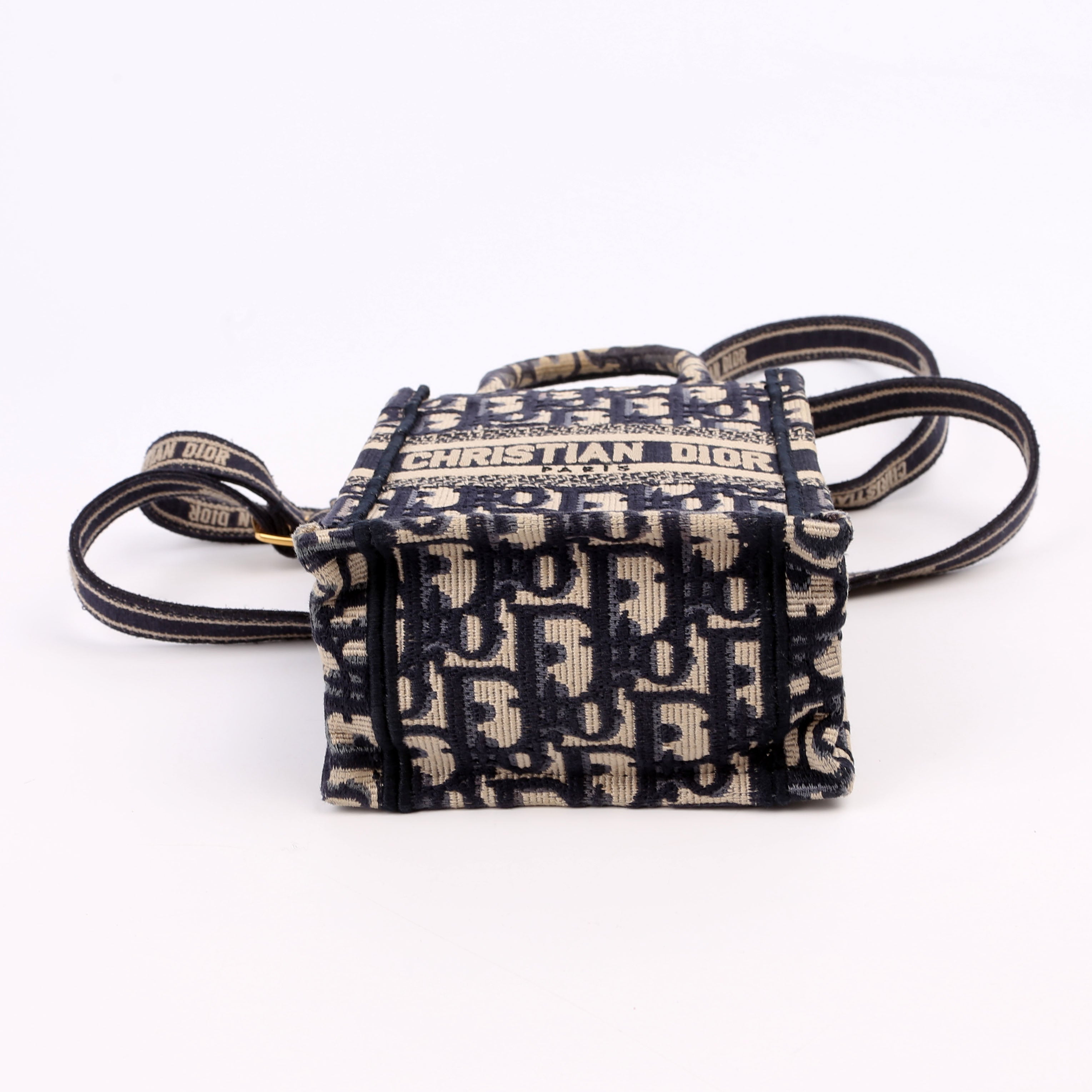 Christian Dior Oblique Mini Book Tote Phone Bag With Strap Navy/Beige