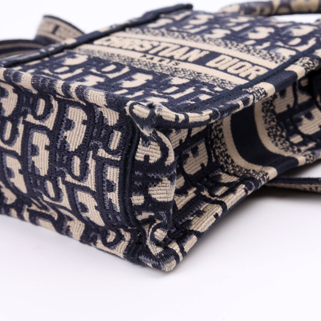 Christian Dior Oblique Mini Book Tote Phone Bag With Strap Navy/Beige