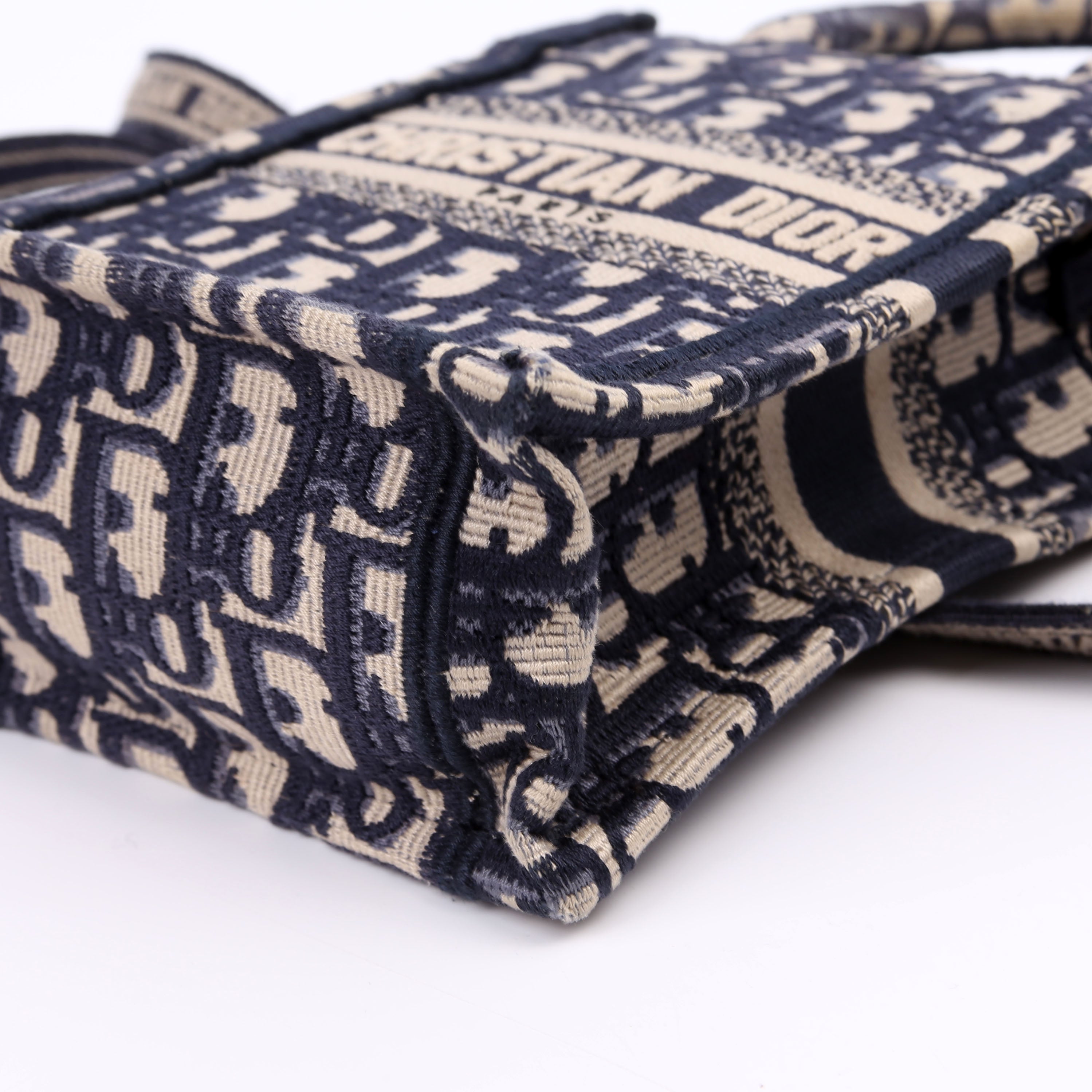 Christian Dior Oblique Mini Book Tote Phone Bag With Strap Navy/Beige