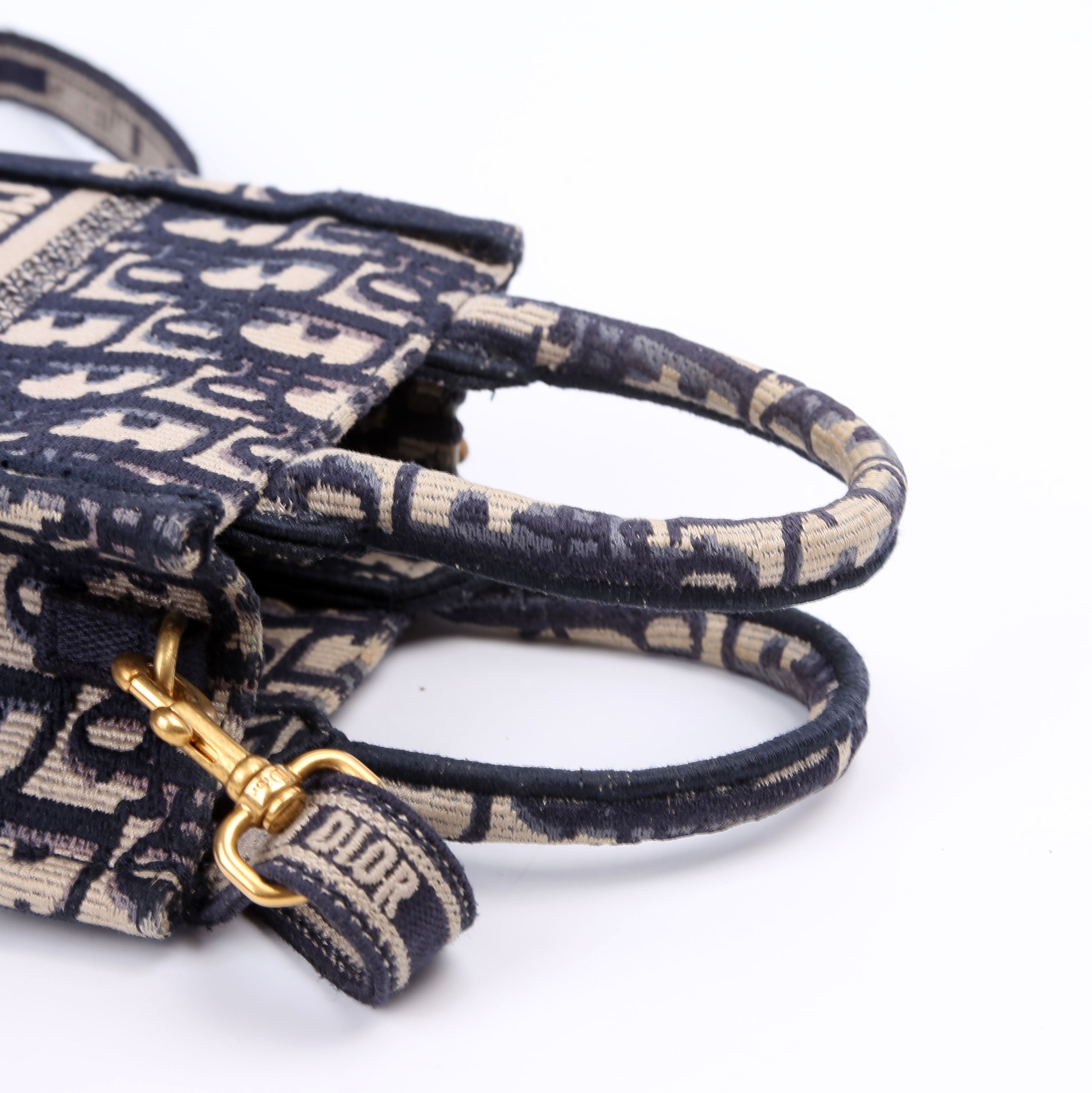 Christian Dior Oblique Mini Book Tote Phone Bag With Strap Navy/Beige