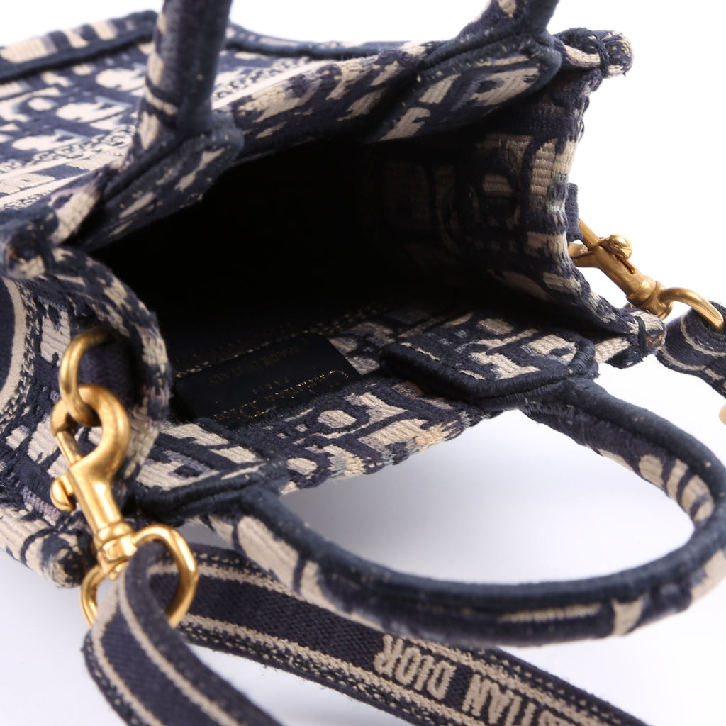 Christian Dior Oblique Mini Book Tote Phone Bag With Strap Navy/Beige