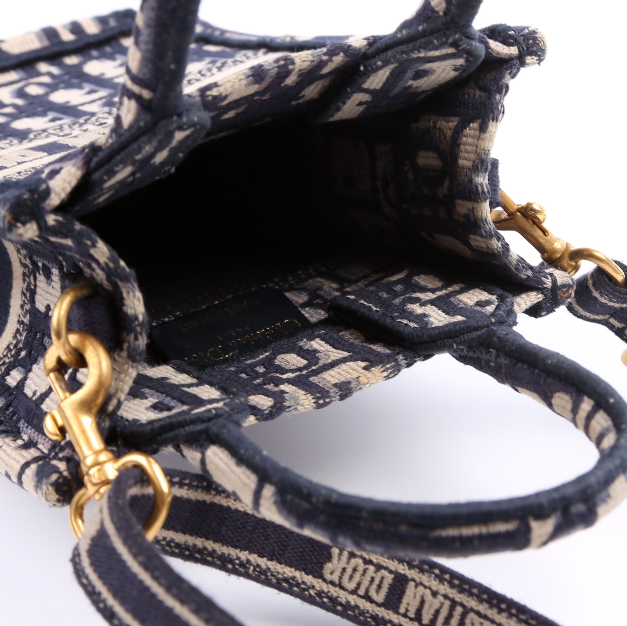 Christian Dior Oblique Mini Book Tote Phone Bag With Strap Navy/Beige